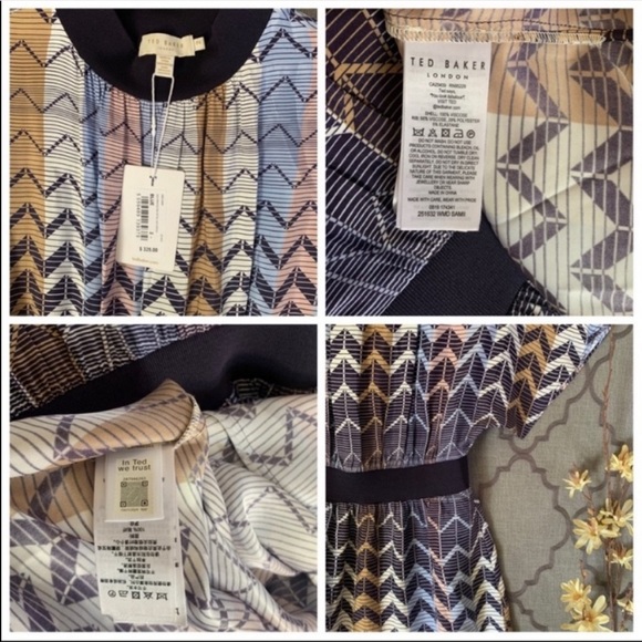 🎀NWT🎀Ted Baker Sporty-Chic 70’s Insp. Geometric Print Mock Neck Midi Dress - Picture 11 of 16